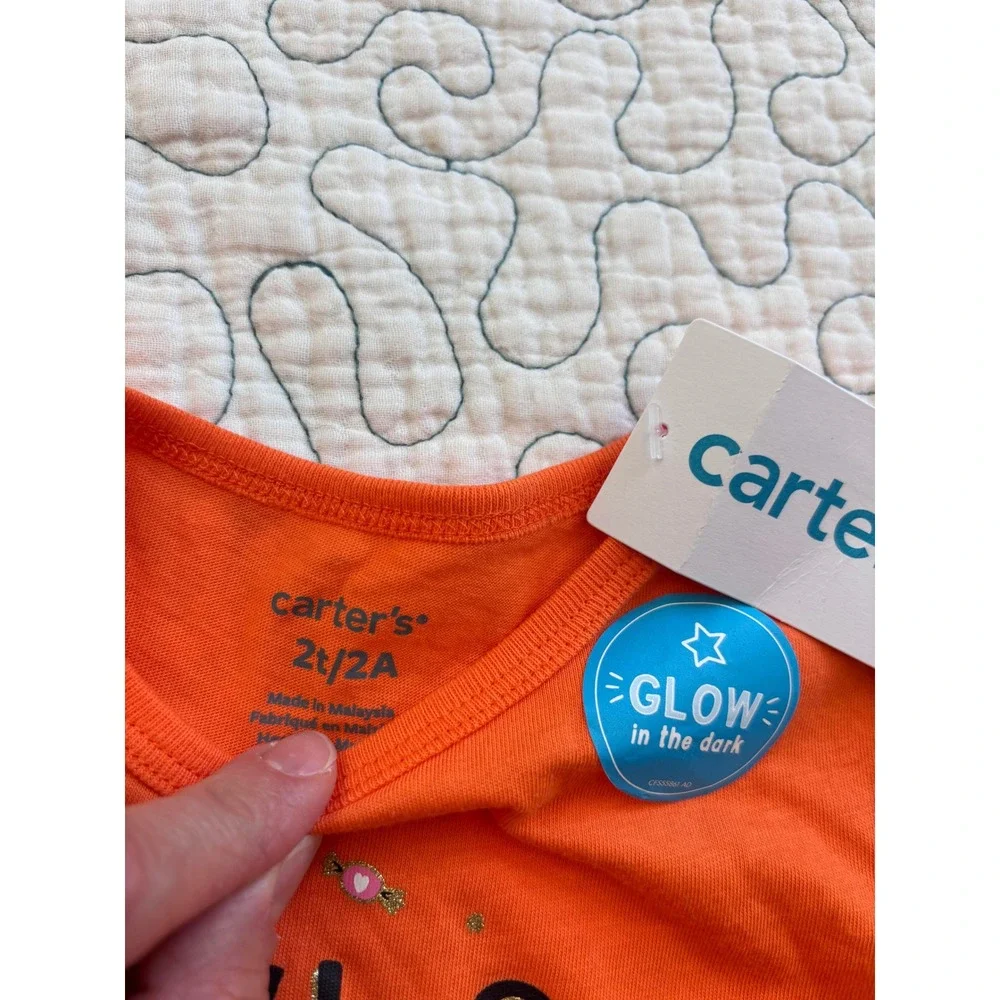 Carters Toddler Girls 2T Halloween Dog Glow in the Dark Long Sleeve Ruffle Shirt